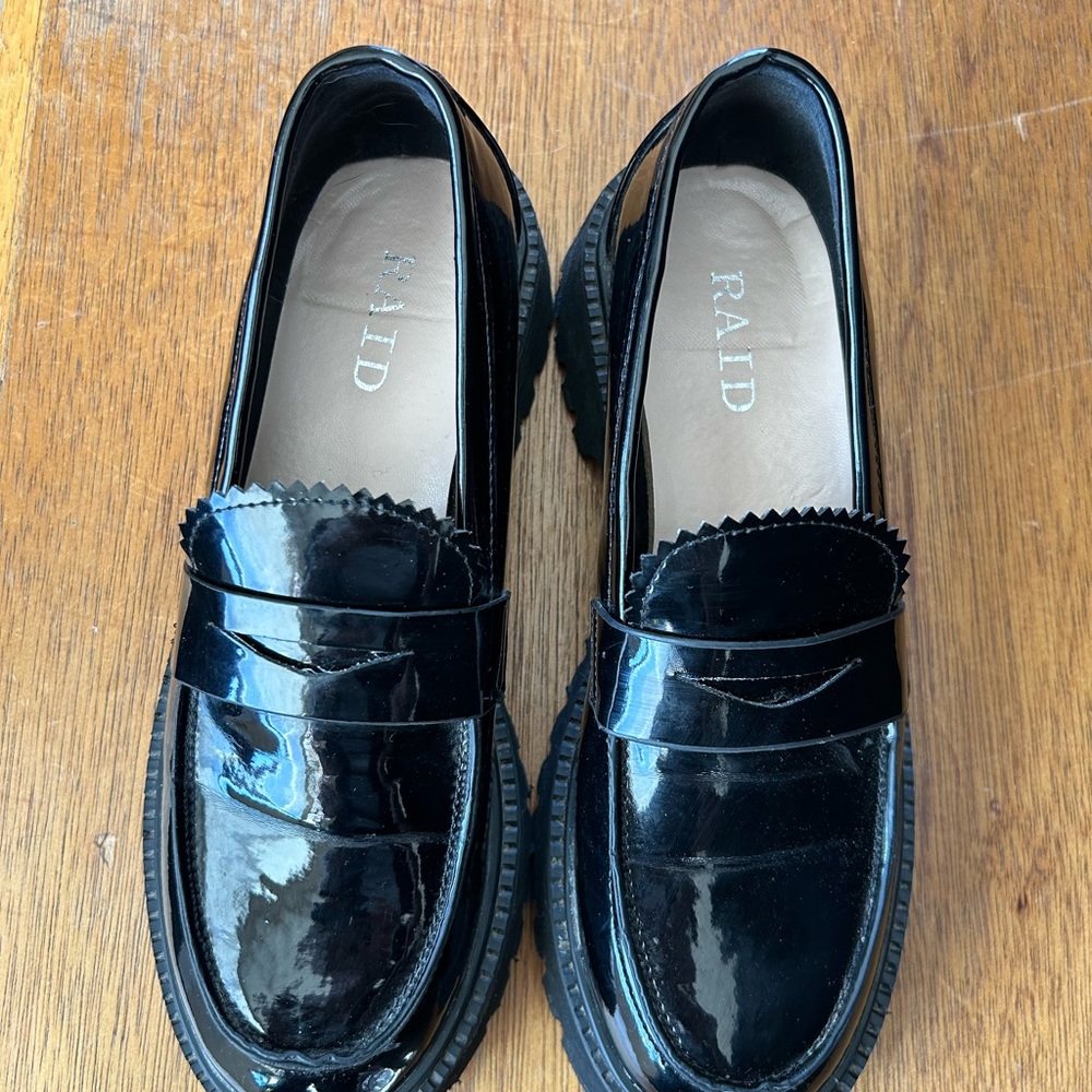 Astra Glossy Black Platform Penny  Loafers - Picture 2 of 9